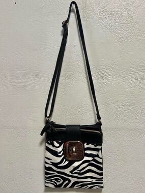 Black & White Zebra Crossbody Bag with Turn-Lock Accent